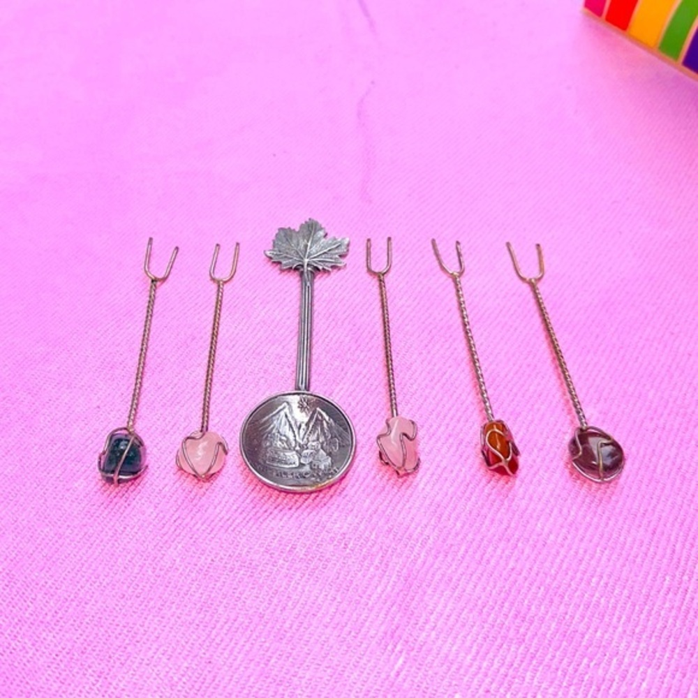 Vintage cocktail forks and Canada Pewter collectible spoon